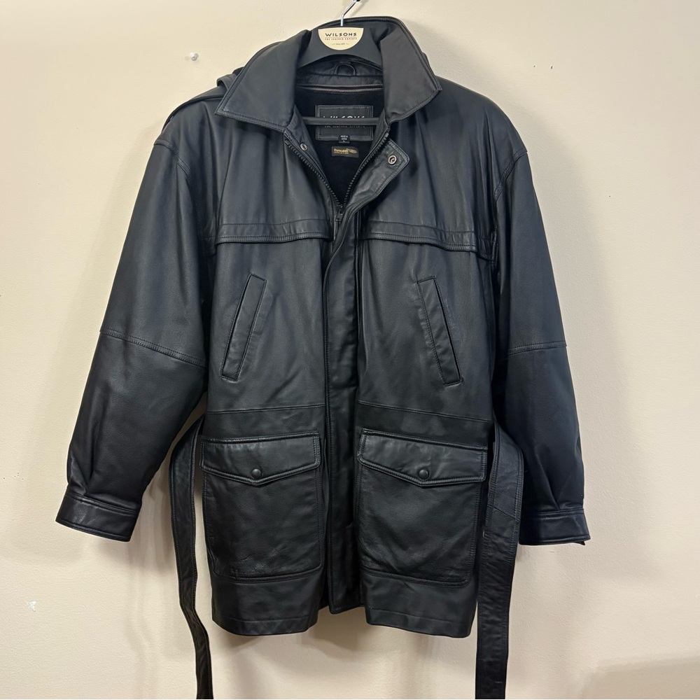 Wilson’s Leather Hooded Jacket men’s large thinsulate Zip Up black cl